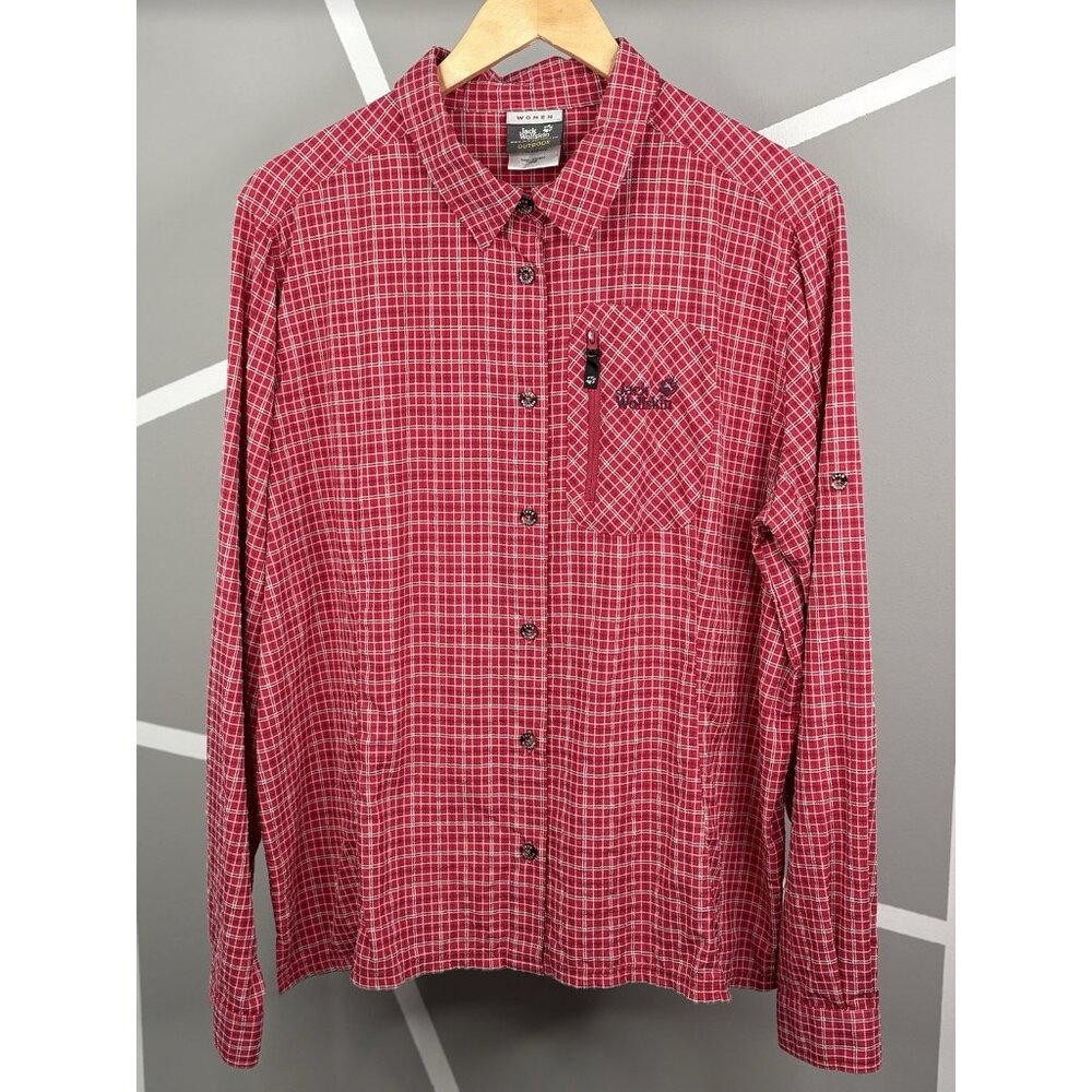 Jack Wolfskin Women’s XL Light Red Check Performance Hiking Outdoor Shirt